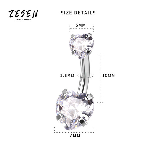 Cross-border hot selling new color zircon navel ring stainless steel double-ended heart-shaped diamond navel nail body piercing breast nail