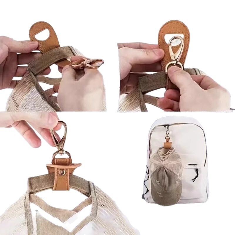 Viaje al aire libre clip de sombrero gancho hebilla de toalla de seda PU bolso de cuero clip de sombrero de verano sombrero para el sol clip colgante de almacenamiento