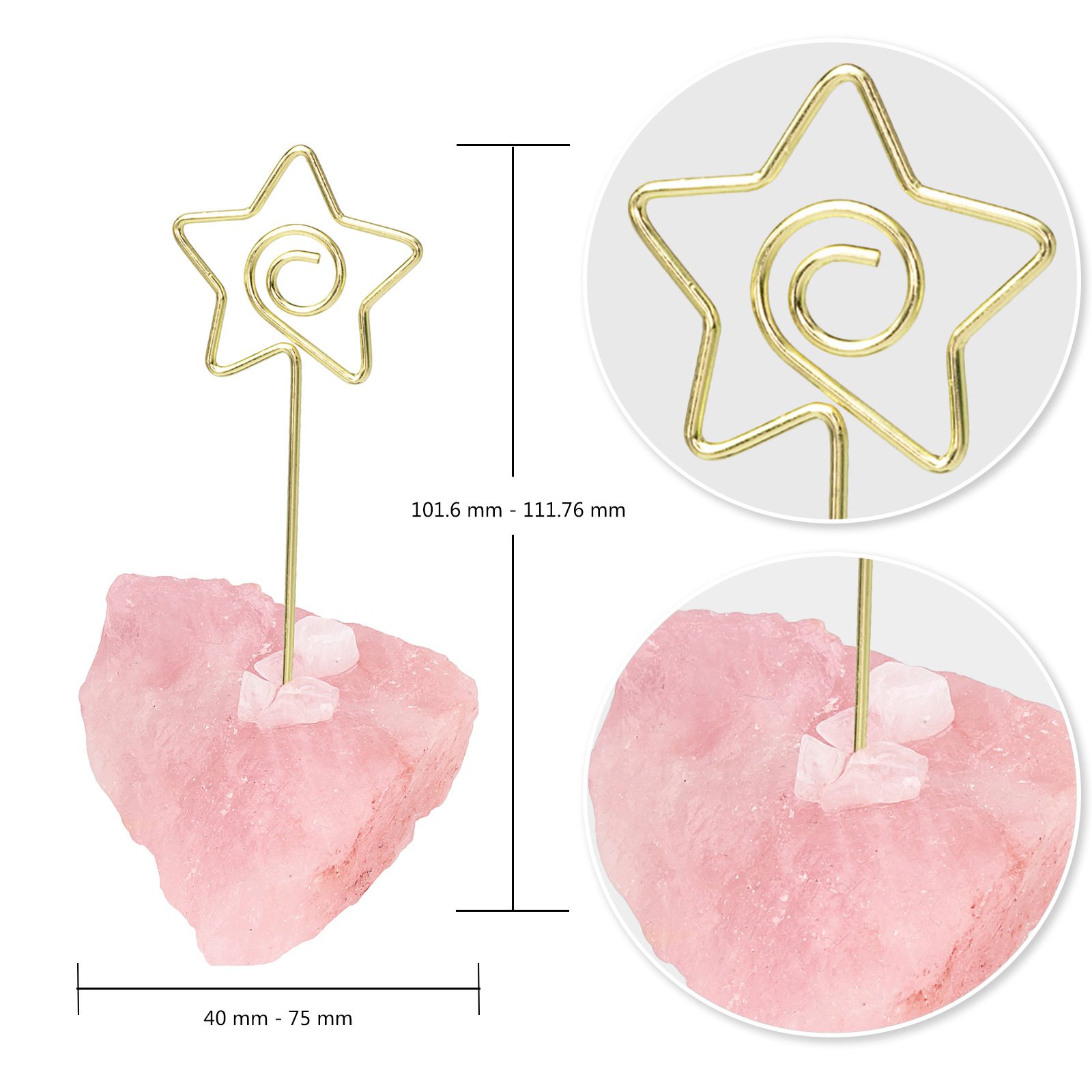 天然粉晶原石底创意金属图案便签夹 立式ins风简约卡片留言照片夹 undefined