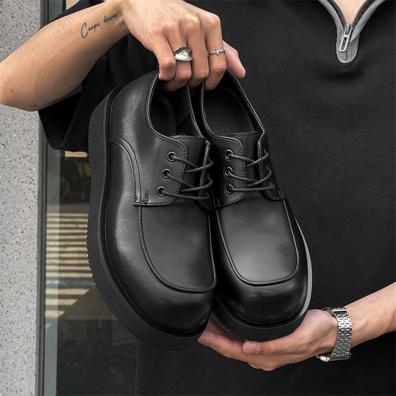 Низкая банда ретро тренд корейская версия обуви для бизнеса повседневная обувь с круглой головкой повседневная кожаная обувь мужская шнуровка