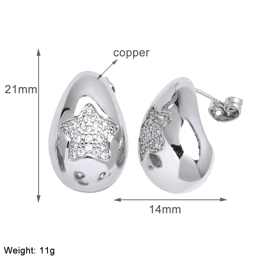 1 Pair Simple Style Water Droplets Plating Copper Zircon 18K Gold Plated Ear Studs display picture 6