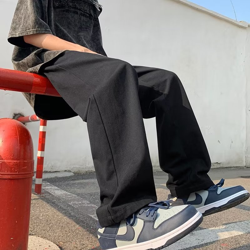 Straight pants men summer new loose ins fashion casual pants Hong Kong style wide leg pants a piece of hair