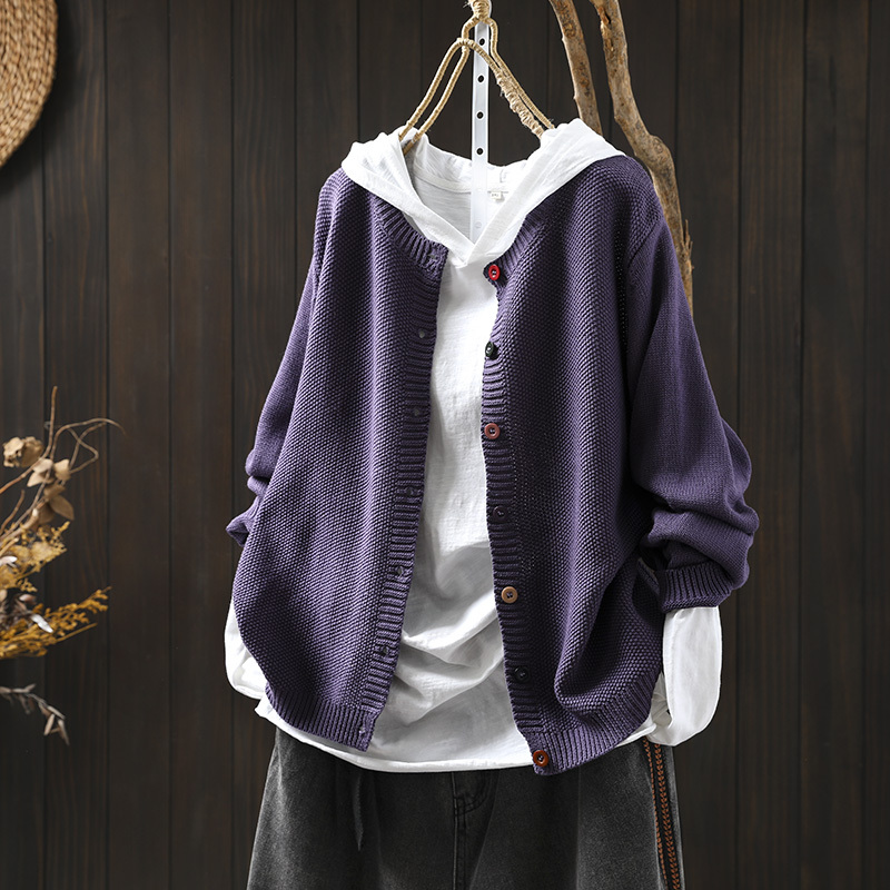 Colorful Button Cotton Knitted Coat Women's Loose Slimming Spring and Autumn Artistic Casual All-match Outer Sweater Cardigan