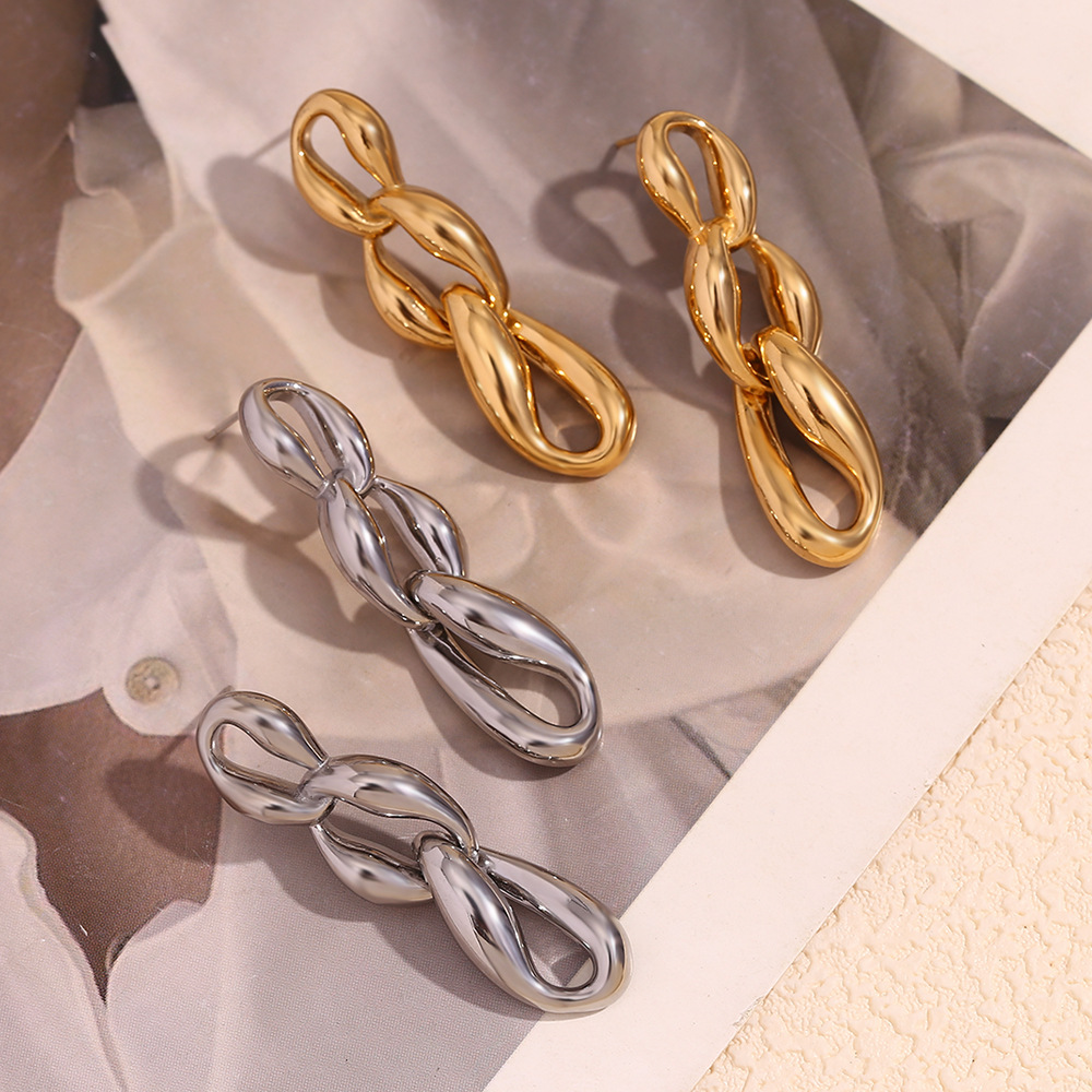 Irregular Three-ring Chain Stainless Steel Earrings