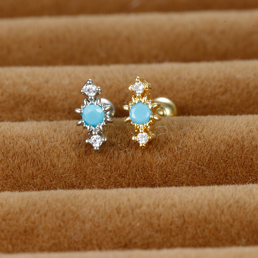 1 Piece Ig Style Simple Style Round Plating Inlay Stainless Steel Zircon Ear Studs display picture 1