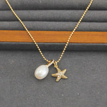 外贸饰品养殖真珍珠搭配金色小海星短款项链颈链锁骨链