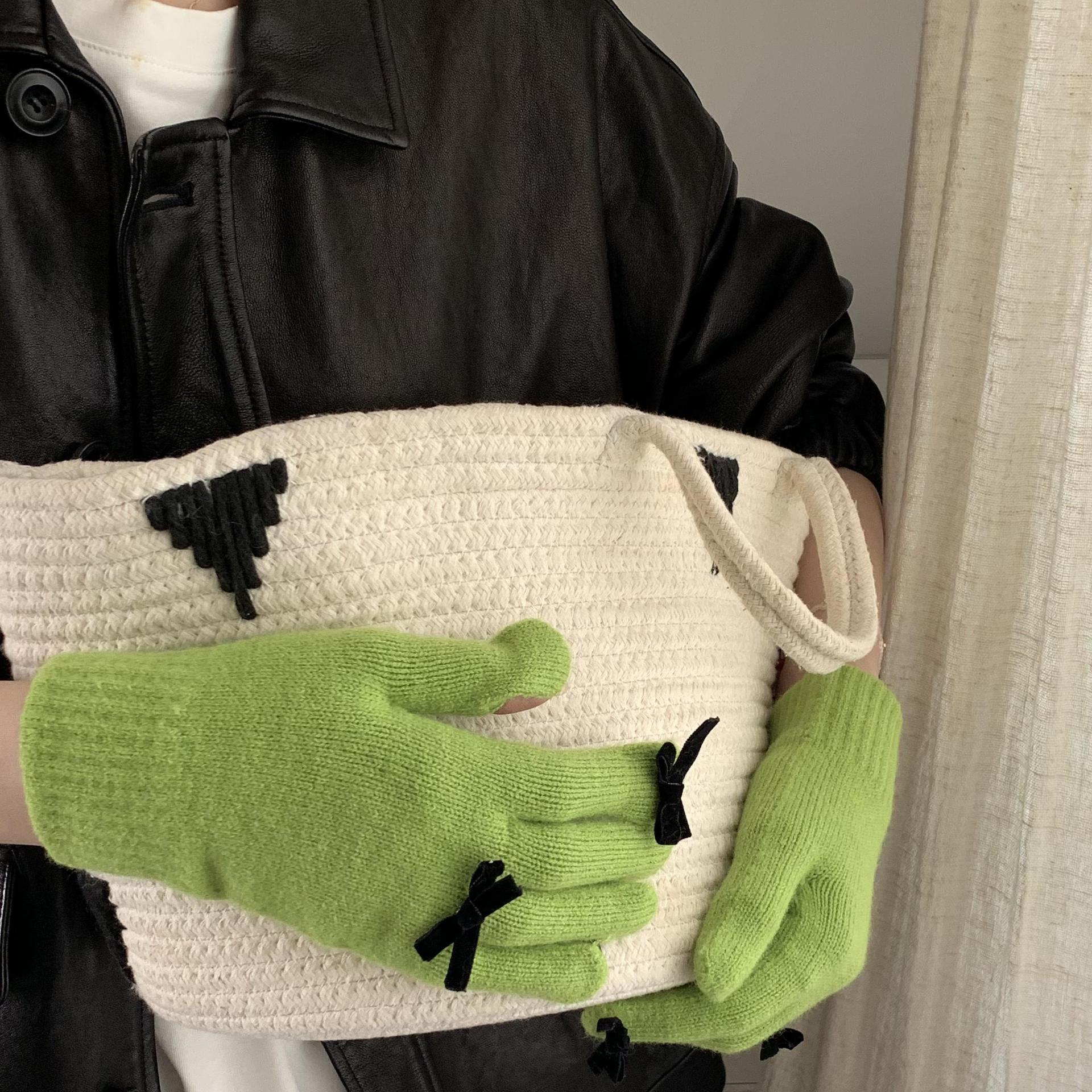 Chao lindo ~ Nuevo chic Otoño e Invierno lana de punto arco pantalla táctil a prueba de frío guantes de fuga de dedo caliente