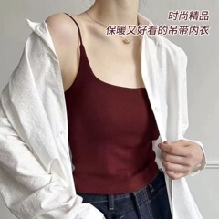 内衣女高级感吊带背心可拉红磨毛女秋冬文胸一体打底内搭保暖上衣