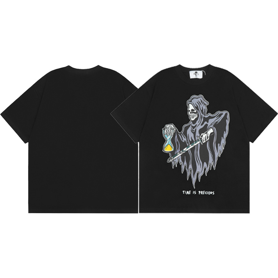 American WARREN LOTAS marca compartida con estampado de personaje de calavera masculina suelta cuello redondo camiseta de manga corta marca de moda