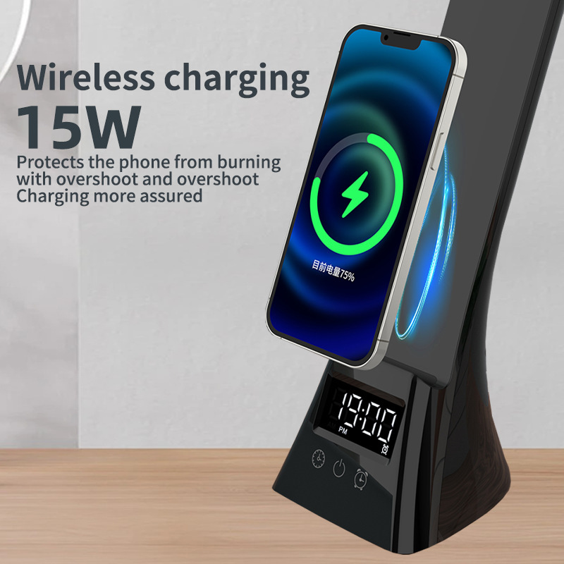 Lámpara de escritorio LED plegable multifuncional calendario reloj de escritorio para aprender a leer lámpara de escritorio protector de ojos 15W lámpara de escritorio de carga inalámbrica