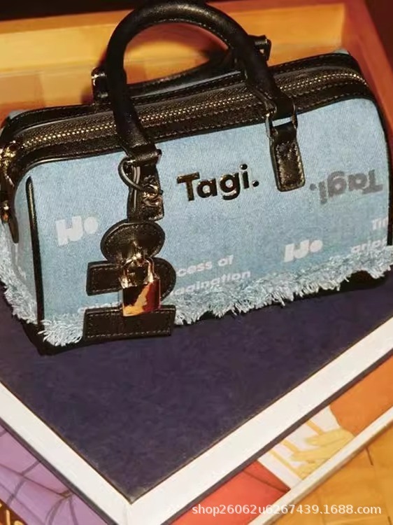 Tagi枕头包百宝箱女包尼龙积木牛仔拼皮单肩手提斜挎mini波士顿包|undefined