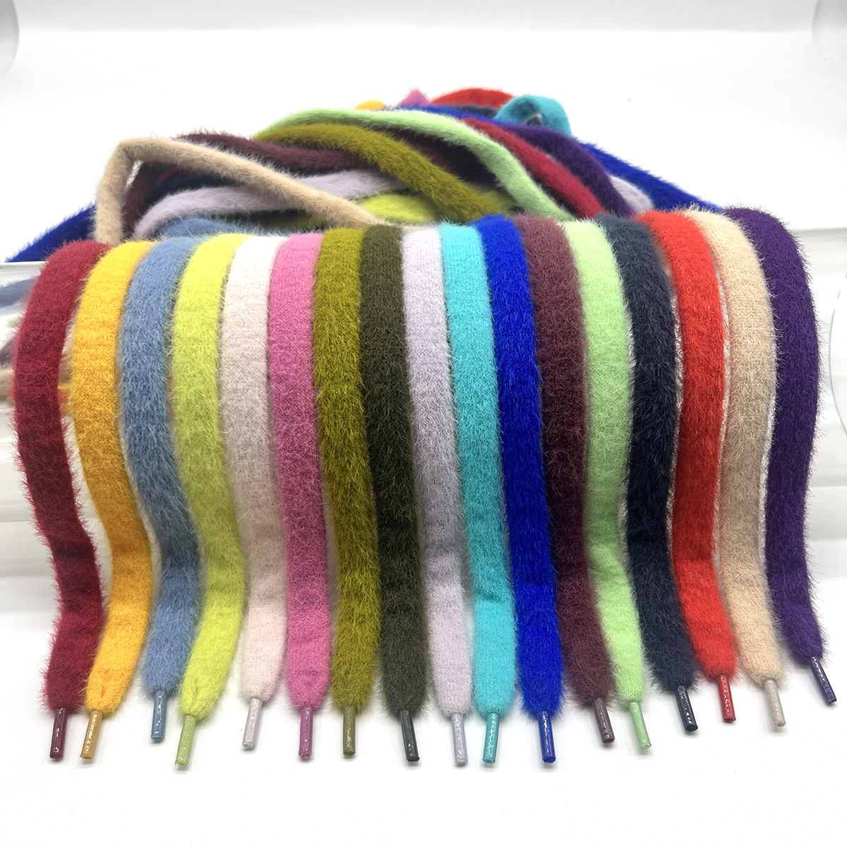 13mm color visón lana viento doble plano invierno otoño cordones de zapatos de peluche para hombres y mujeres cordones huecos casuales
