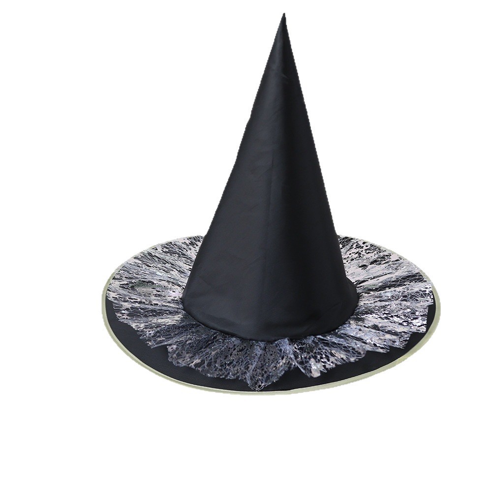 Sombreros de Halloween disfraz de baile sombrero de bruja sombrero de bruja sombrero negro Oxford encaje de oro sombrero de bruja
