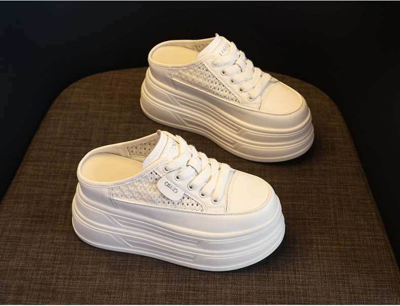 Giày sneaker nữ đế dày tăng chiều cao, phong cách basic trắng, form slip-on tiện lợi — màu trắng chi tiết 4