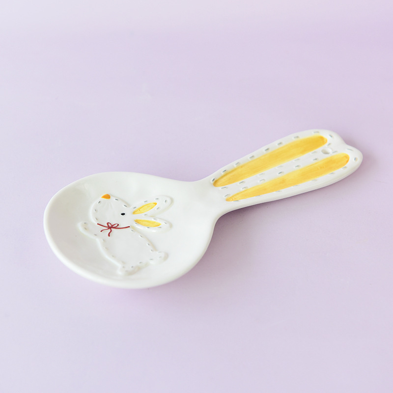 Soporte creativo para cucharas con forma de oreja de conejo, soporte de cerámica para cucharas, utensilio de cocina, soporte para palillos, plato pequeño, bandeja para postres
