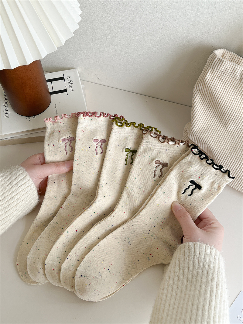 50g Weight Socks Classification Socks Lingerie Type Cotton Fabric Type A Pair Quantity Holiday Occasion Bow Knot Pattern All Seasons Season Women's Gender Vacation, Simple Style Style Vacation Simple Style Women's Bow Knot Cotton Crew Socks A Pair 5