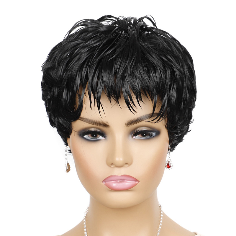 Foreign trade short wig head cover oblique bangs short hair women's head cover African female wig short head cover light brown