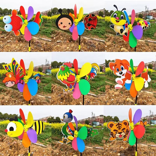 New three-dimensional cartoon windmill colorful plastic color traditional square stall hot sale children's toy Young Windmill
