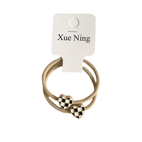  Autumn/Winter New Checkered Heart Beige Series Hair Tie Ring Headband Korean Style Basic Simple Matchable Carded Hair Accessory