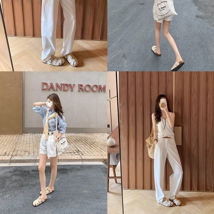 La celebridad de Internet de Su Yinyin tiene el mismo estilo de práctica ~ Sandalias Boken Baotou de ocio hueco, pantuflas de jaula de cerdo para mujer, verano