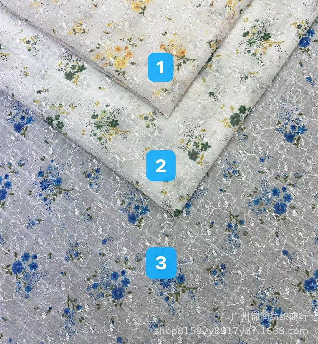 2022新款雪纺镂空绣花布刺绣花边面料 多色绣花网布绣品亮片面料