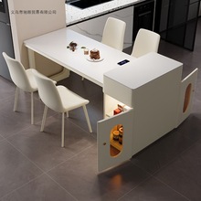 简约岩板岛台餐桌简约家用伸缩岩板多功能客厅小户型实木吃饭桌子
