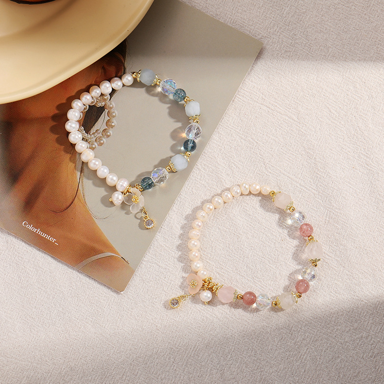Sweet Geometric Artificial Crystal Pearl Beaded Bracelets display picture 1