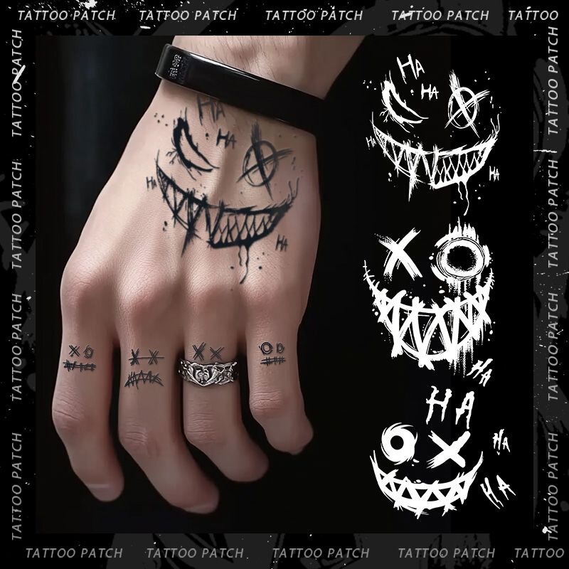 Dark smiley face herbal clown juice arm tattoo waterproof reflective sticker semi-permanent long-lasting realistic hand back tattoo
