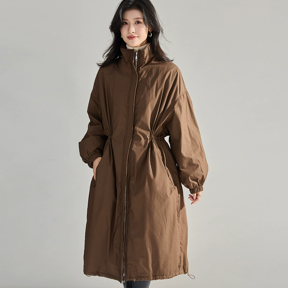 Demi-season trench coat, brace, down jacket, goose down, Korean style, loose fit, drawstring