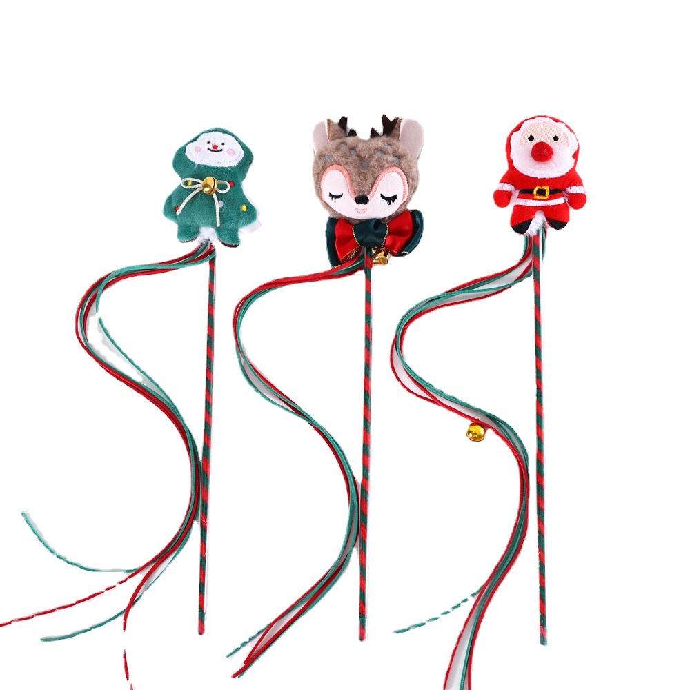 Mascota gato de peluche de dibujos animados árbol de Navidad viejo ciervos borla interactivo divertido gato palo sonido campana juguete entrenamiento varilla