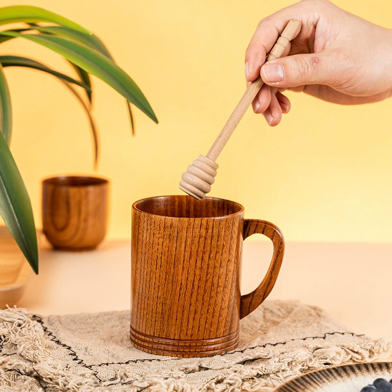Wooden creative jujube wood coffee cup solid wood retro mug anti-scalding handle cup wooden cup