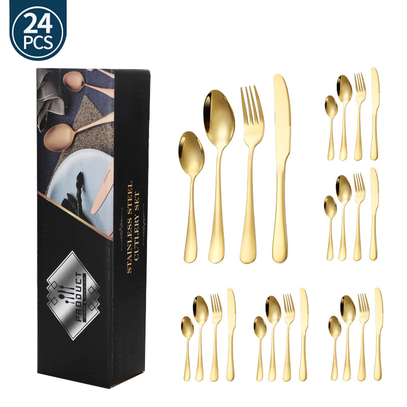 Juego de vajilla de acero inoxidable de Amazon transfronterizo 1010 Cuchillos, tenedores y cucharas de comida occidental Juego de 24 piezas Cuchillos y cucharas de bistec