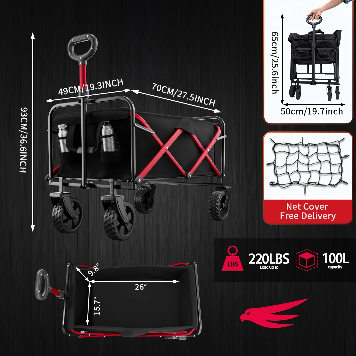 Internet celebridad camping coche camping campamento remolque carro plegable Carro de pesca ajustable 5 pulgadas rueda de 8 pulgadas coche al aire libre