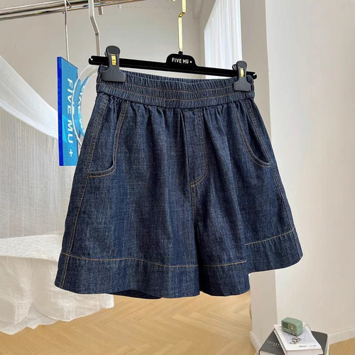 European goods high-end elastic waist casual jeans shorts for women summer thin loose high waist A word wide-legged pants hot pants fashion 