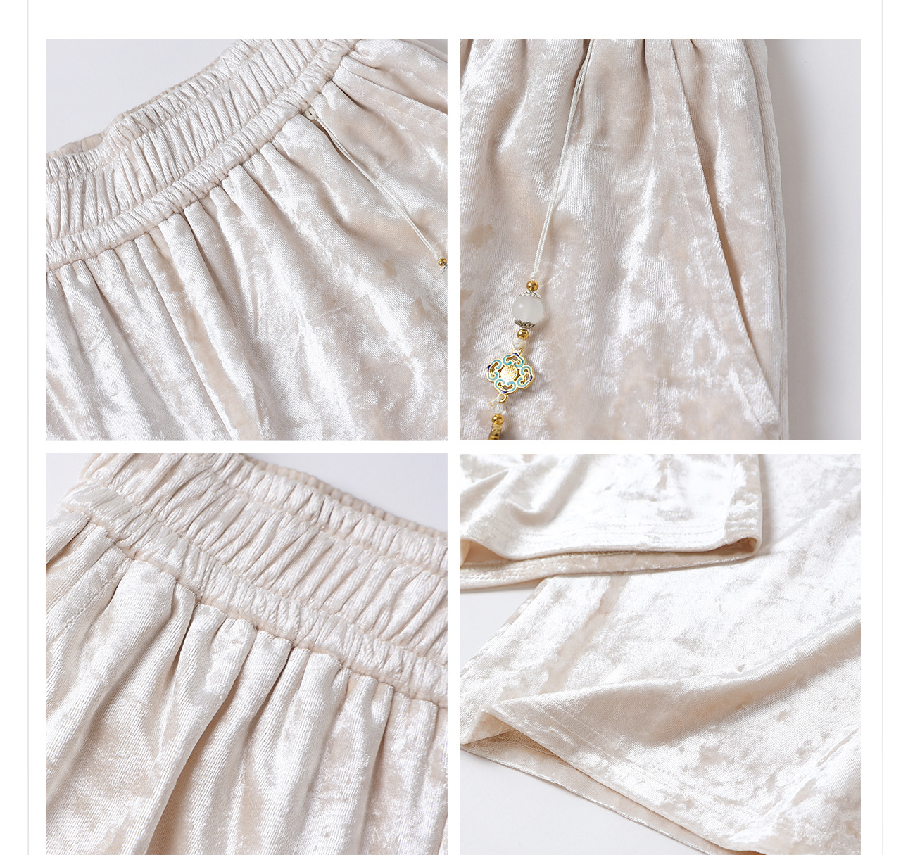 Quần ống rộng nhung lụa kiểu Trung Quốc mới, jacquard màu trơn, phong cách văn nghệ — Màu đen, Màu vàng, Màu hồng, Màu mơ chi tiết 18