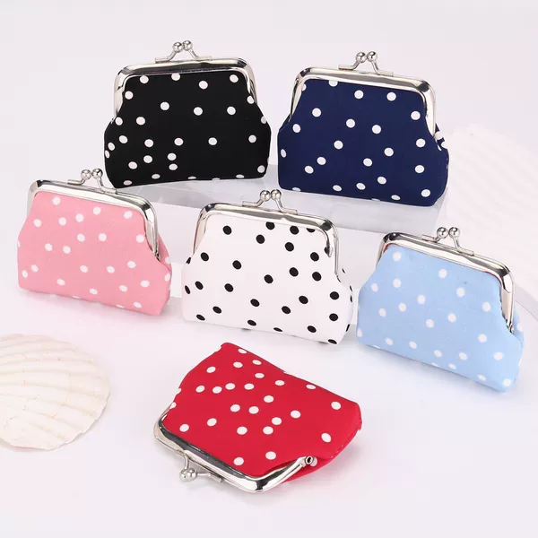Polka dot coin purse, cute and fresh design, portable coin storage bag, trendy mini wallet, wholesale