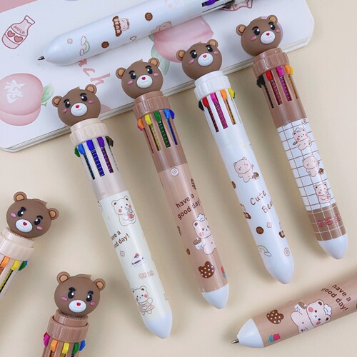 Cartoon bear ten-color ballpoint pen press color notebook pen 10-color in-one gift pen student award stationery