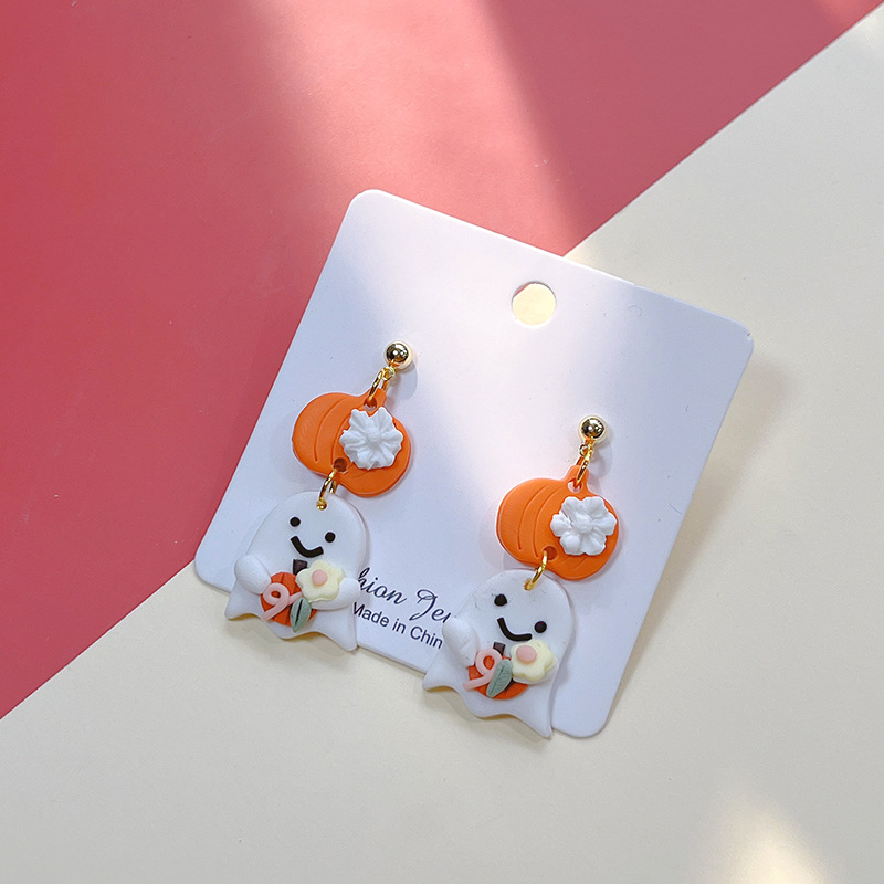 soft clay Material Halloween Festival Halloween Pattern, Moon Pattern Women's Gender 1 Pair Cute Streetwear Halloween Pattern Moon Soft Clay Drop Earrings