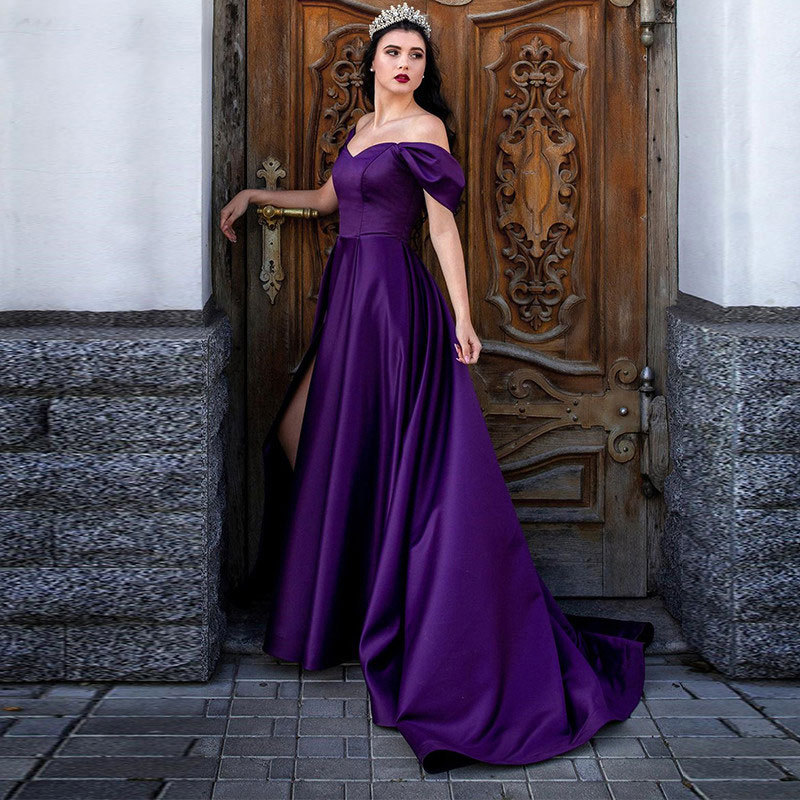 Europa y América del Comercio Exterior Amazon AliExpress deseo nuevo Satén de las mujeres con cuello en V vestido de noche largo adelgazamiento sexy