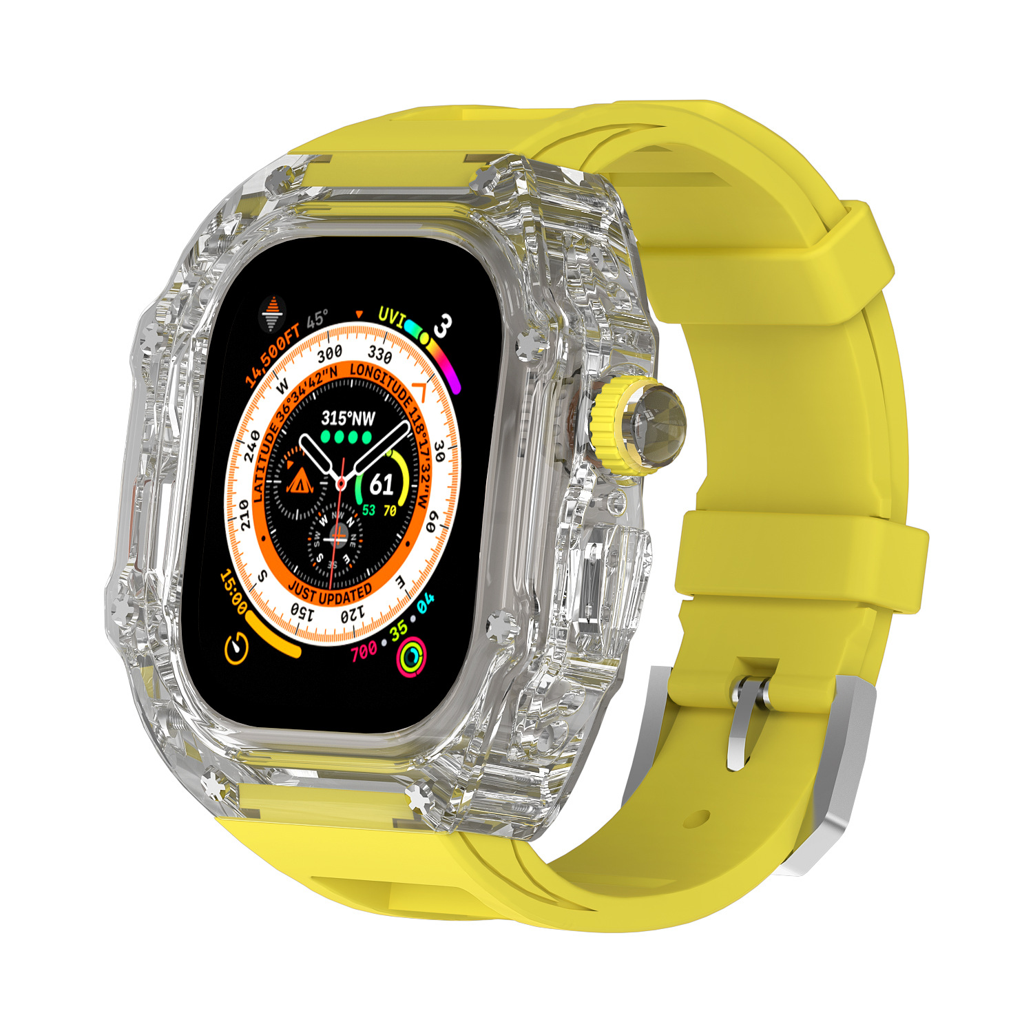 Aplicable para Apple Watch 8 ultra 49mm caso transparente correa de caucho flúor iwath45 44 funda protectora