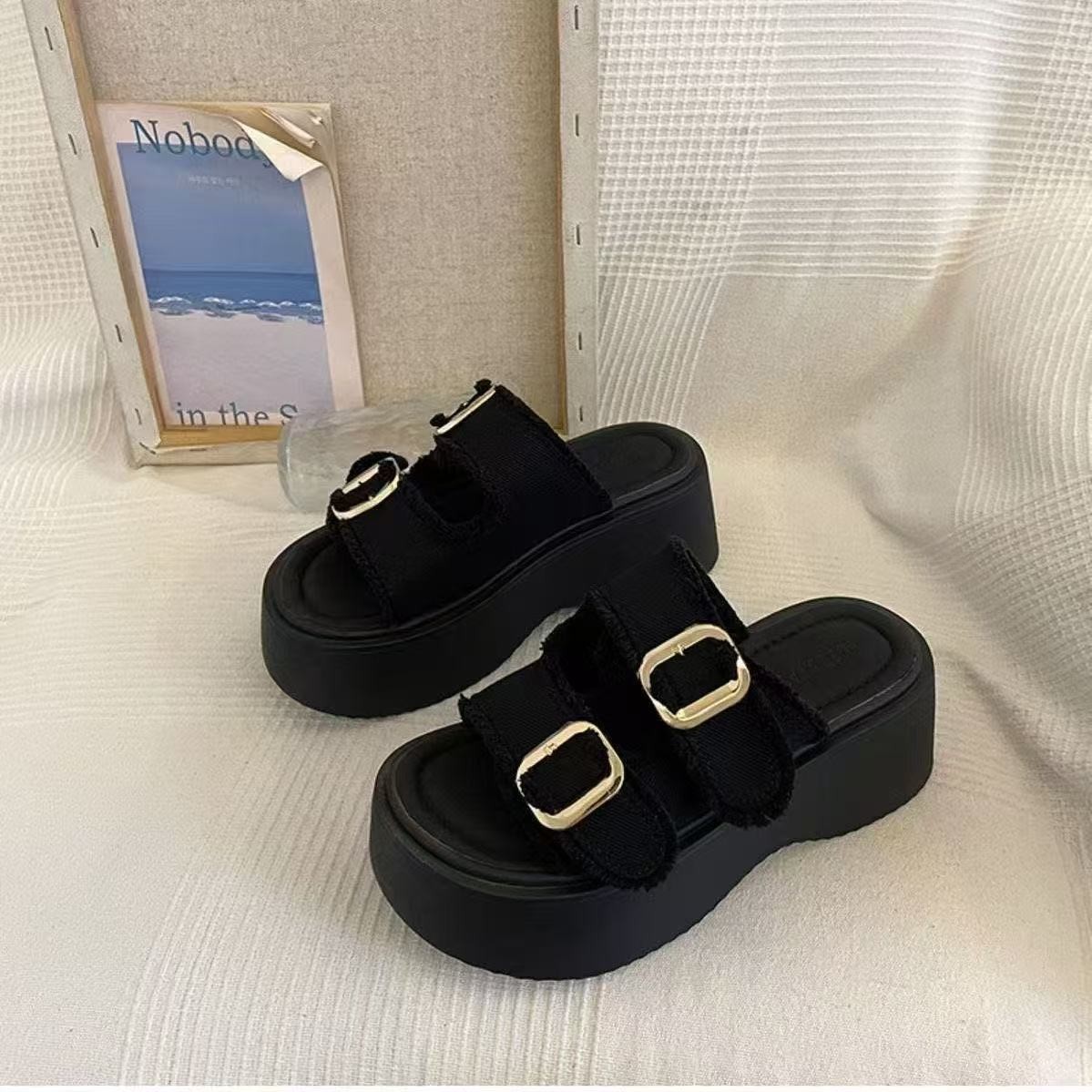Grandes sandalias de muffin de comercio exterior nuevas zapatillas de mujer de altura de jeans deportivas, sandalias romanas