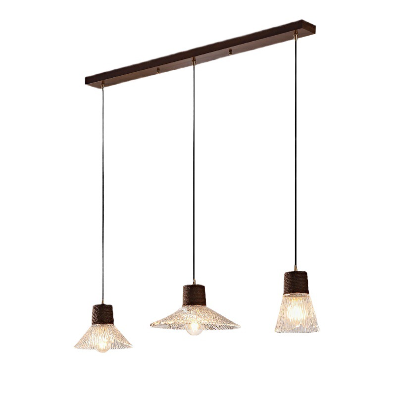 Candelabro de restaurante de estilo medio, barra de estilo retro Nanyang, escritorio, ventana, mesa de comedor, lámpara, cuerda de cáñamo, vidrio, candelabro de tres cabezas