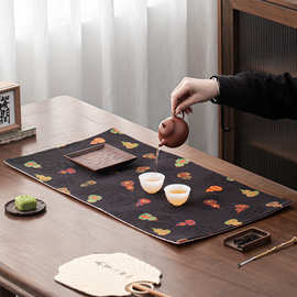 新中式织锦茶席防水双面茶桌布轻奢国风桌旗双面隔热吸水茶桌垫