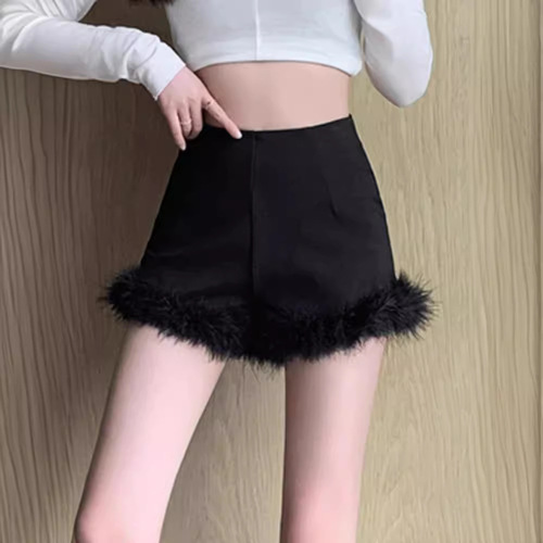Mo Mao Collage White Casual Short Shorts Women Autumn Winter High-Waist Tight Straight Leg Pants A-Square Hip-Hugging Base Layer Hot Pants