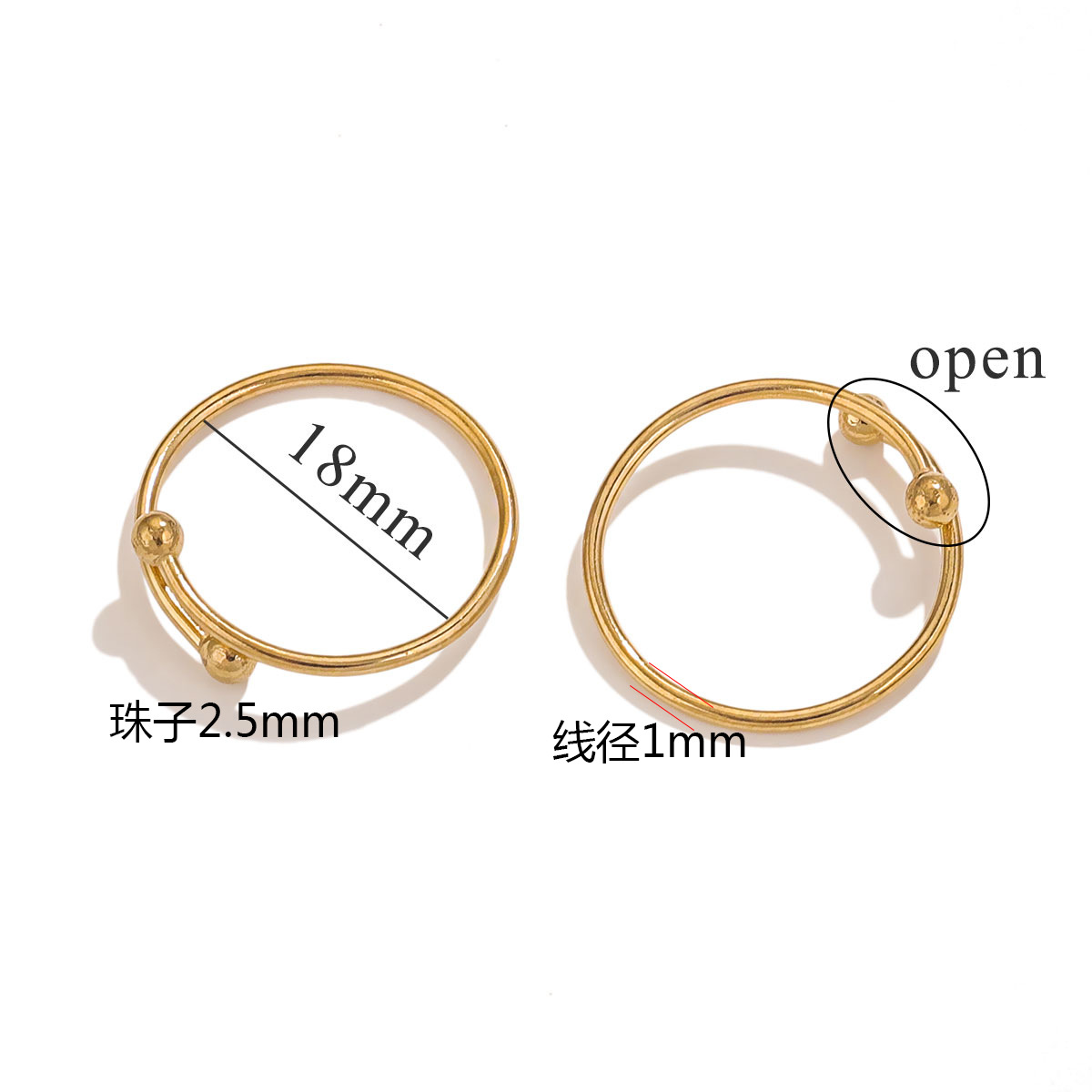 Acero inoxidable chapado 18k oro doble cuentas de oro anillo de abertura cruzada inswind simple anillo de moda DIY simple