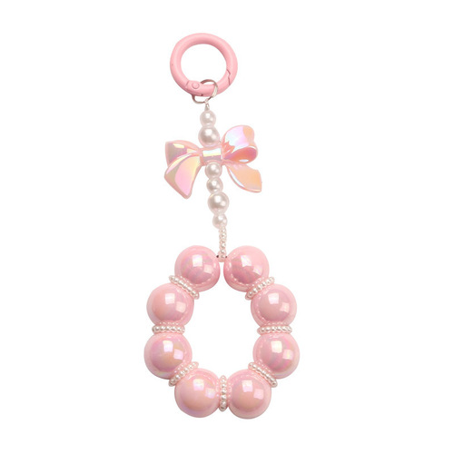 New electroplated bead butterfly knot car keychain pendant cute candy color painted ring pearl accessory package decoration