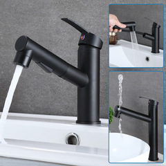 Black washbasin bathroom faucet stainless steel sliding telescopic basin single handle single hole hot and cold faucet