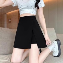 黑色a字裙夏季开叉西装高腰显瘦胖mm遮肚子裙裤短裙包臀裙半身裙