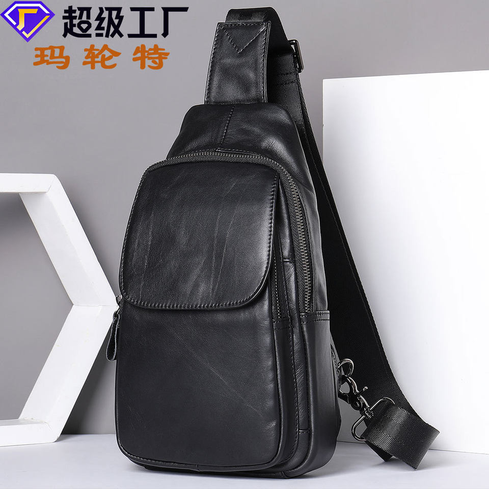Túi đeo ngực nam da bò thật cao cấp 19×10×30 cm — 20202 màu đen, Cà phê hoa văn, Màu nâu tự nhiên rơi, Màu đen tự nhiên rơi