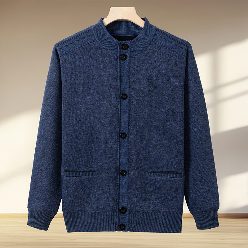 Autumn and Winter Dad Wear Men's Velvet Cardigan Knitwear Middle-Aged and Elderly Men's Warm Winter Clothing Imitation Wool Knitwear